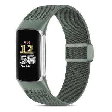 Imagem de EverAct Pulseira magnética elástica de nylon compatível com Fitbit Charge 6/Fitbit Charge 5, pulseira esportiva ajustável de tecido elástico para smartwatch Charge 5/6, feminino e masculino