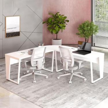 Imagem de Mesa em L Escritório 210cm x 210cm Pés Metal F5 Office - F5 Office G, 