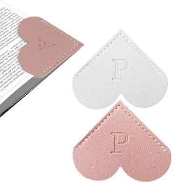 Imagem de Marcador de livro de coração de couro personalizado com inicial, 26 letras, marcador de livro de página de canto personalizado para mulheres leitoras, amantes de livros, professores, estudantes