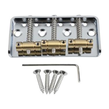 Imagem de OVSAL Ponte fixa curta vintage com placa de base de aço de 3 selas de latão compensado, ponte de guitarra de 54 mm compatível com peças de reposição para guitarra elétrica estilo Telecaster Telecaster