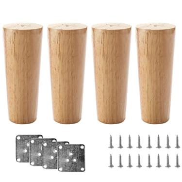 Imagem de Pernas de sofá de madeira cônicas, pés de substituição de móveis de madeira maciça DIY para sofá, cadeira, mesa de café, armário, conjunto de 4, cor de madeira original-25 cm