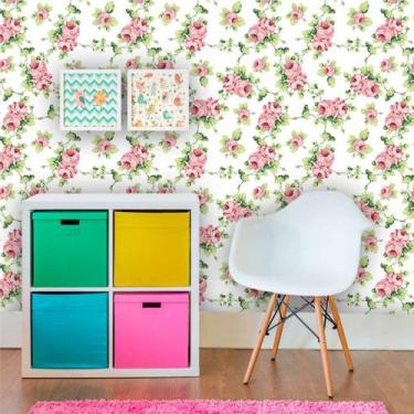 Imagem de Papel de Parede Floral com Rosas e Fundo Branco 250 - Inove Papéis de 