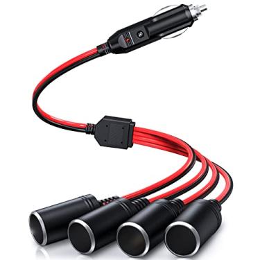 Imagem de Electop Adaptador divisor de isqueiro de carro 1 a 4, porta do carregador de energia, adaptador de tomada de 12 V 24 V, divisor de 4 vias, cabo de extensão de isqueiro de 12 polegadas 16 AWG com fusível de 15 A