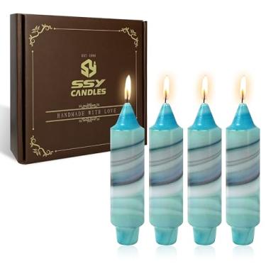Imagem de Velas cônicas florais 12,7 cm castiçais chinoiserie curtos sem gotejamento azul e branco palitos de vela sem cheiro feitos à mão para emergência, casamento, decoração de casa, estações festivas