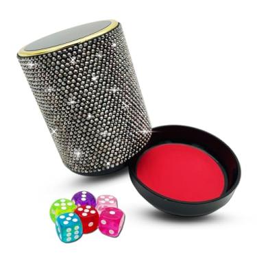 Imagem de Bling Dice Cup Velvet Felt-Lined Quiet Shaker with Lid Includes 12 Dices Plastic Dice Cup Set for Bar Party Family Yahtzee Farkle Classic Dice Games (Black)