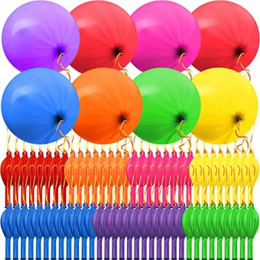 Imagem de Chivao 150 Pcs Punch Balloons Assorted Colors Punching Balloons Party Neon Heavy Duty Bouncy Balls with Rubber Band Handle for Birthday Wedding Graduation Pool Party Halloween Supplies