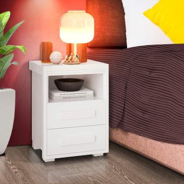 Imagem de Mesa De Cabeceira Retrô 2 Gavetas 1 Nicho Branco Yumi Shop Jm