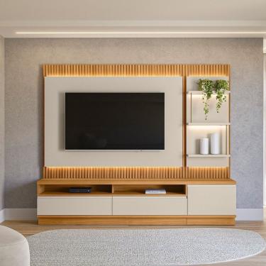 Imagem de Conjunto Para Tv Até 70 Polegadas Rack + Painel + 1 Módulo Lateral São Paulo Tatuari Off White Fosco