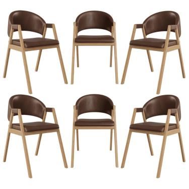 Imagem de Kit 6 Cadeiras Para Mesa De Jantar Moderna Courino Balaqui Marrom Escuro