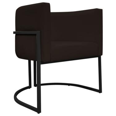 Imagem de Poltrona Decorativa Recepção Luna Tecido Sintético Base de Ferro Preta - Marrom Corino