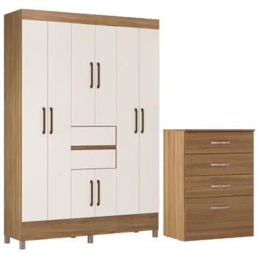 Imagem de Kit Guarda Roupa Casal 8 Portas Munique Cômoda Astral Amêndola Touch Off White