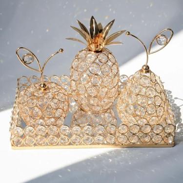 Imagem de Elegante bandeja espelhada de metal e conjunto de 4 peças de frutas de cristal, suporte de luz de chá de cristal - centros de mesa de casamento para feriados, decorações de mesa de casa, expositores