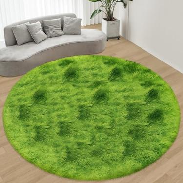 Imagem de ATRUG Tapetes Grandes, Redondos E Fofos De Grama Verde 8 Pés Para Quarto, Tapete Circular Macio Felpudo, Pelúcia, Sala Estar Felpuda, Berçário, Bebê, Criança, Jogos, Dormitório, Decoração Estética C
