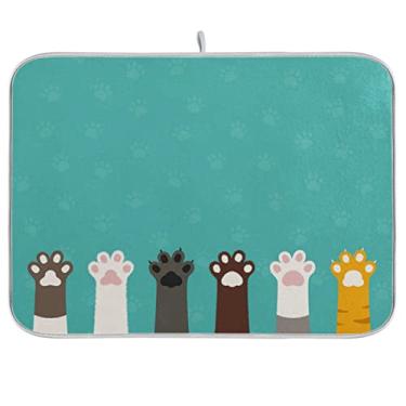 Imagem de ZzWwR Tapete Absorvente Para Secar Louça Com Pegada De Pata Gato Engraçado E Fofo, 16 X 18 Polegadas, Protetor Mesa Microfibra Bancada Cozinha, Escorredor Pia Multiuso