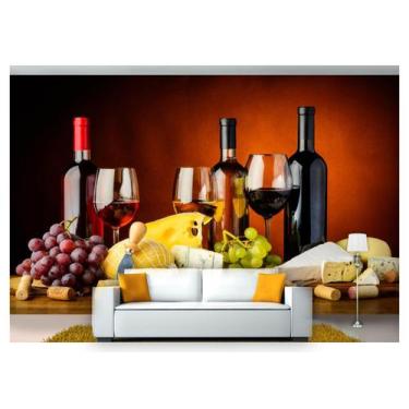Imagem de Papel De Parede Vinho Petiscos Pão Uva 3D Al214 - Você Decora