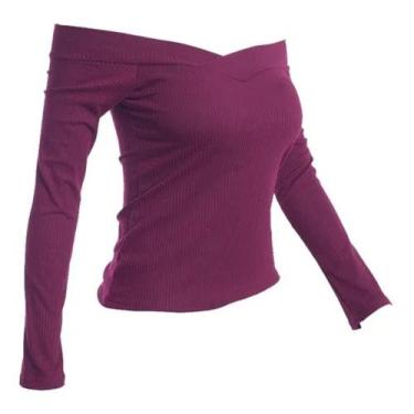 Imagem de Blusa feminina ombro a ombro manga longa malha canelada - Filo modas, 