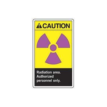 Imagem de Accuform Placa de alumínio MRAD635VA, legenda "Área de radiação de cuidado. Apenas pessoal autorizado", 25,4 cm de comprimento x 17,8 cm de largura, preto/magenta/amarelo em branco