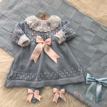 Imagem de Saída Maternidade Com Body Bebê Tricô Menina Perolado