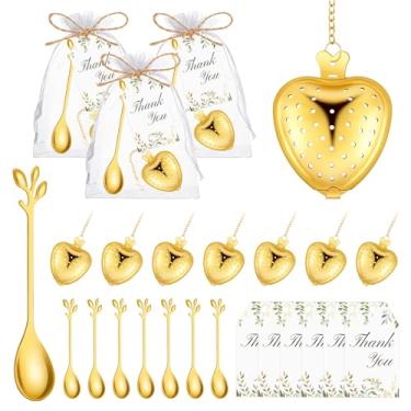Imagem de 30 conjuntos de chá de panela lembrancinha de chá para convidados folha colher de chá infusor de chá de coração para folhas soltas chá com cartão de agradecimento sacos de organza para decoração de