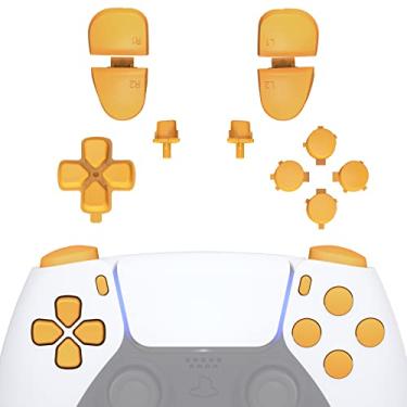 Imagem de eXtremeRate Substituição D-pad R1 L1 R2 L2 Gatilhos Opções de compartilhamento de botões de rosto para controle PS5, kit de reparo de botões amarelo cuidado completo com ferramentas para controle PlayStation 5