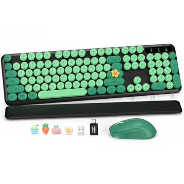 Imagem de Teclado e mouse sem fio combinados, teclado de máquina de escrever retrô de tamanho completo com descanso de pulso removível, modo de suspensão e pernas inclinadas, conexão sem fio de 2,4 GHz para Mac