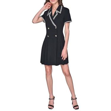 Imagem de KARL LAGERFELD Casaco feminino de manga curta com saia plissada com acabamento jacquard, Preto, 46