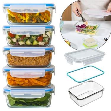 Imagem de Kit 5 Potes De Vidro Hermético Com Travas Na Tampa Marmita 640ml Linha