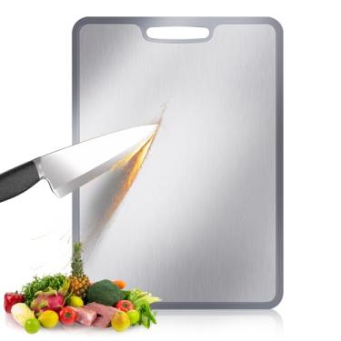 Imagem de Tábua de corte de titânio - 5 mm de espessura com proteção de borda, não deforma e leve para presentes de cozinha, acampamento e inauguração de casa (38 x 28 cm)