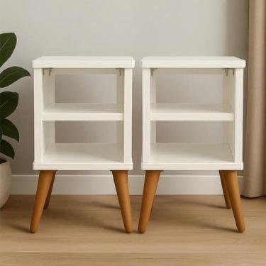 Imagem de Kit 2 Mesas de Cabeceira Nicho Quarto Pés Retrô Reguláveis - Digo.Casa