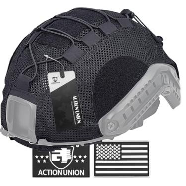 Imagem de ACTIONUNION Capa de capacete tático Airsoft de malha respirável para capacete PJ/BJ/MH (preto)