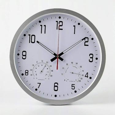 Imagem de Relógio De Parede Mudo De Quartzo Simples E Elegante De 35 Cm Com Temperatura E Umidade, Tique-taque Silencioso Varrendo Segundos, Relógio Escolar De Escritório De Cozinha Doméstica, F