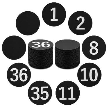 Imagem de 50 peças de marcadores de pontos de carpete com números para sala de aula infantil, marcadores de carpete IKAYAS círculos para professores de ensino fundamental, número 1-36 e 14 peças de pontos de