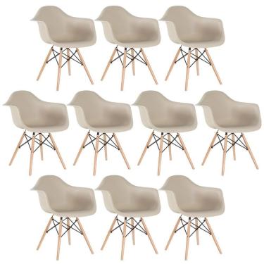 Imagem de Kit 10 Cadeiras Charles Eames Eiffel Daw Com Braços E Pés De Madeira Clara Nude