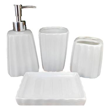 Imagem de Kit 4pçs Banheiro Lavabo Luxo Modelagem 3d Cerâmica Branco