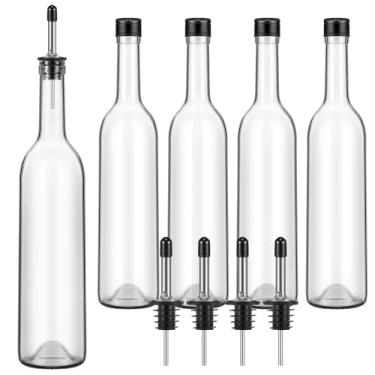 Imagem de Maxdot 5 garrafas de vidro de pescoço longo com garrafa de vinho Bordeaux transparente vazio para fazer suco de xarope de vinho em casa bar licor suco, festa de aniversário de casamento