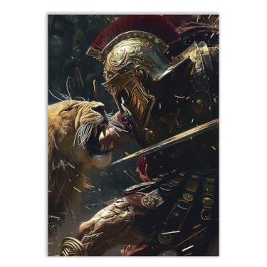 Imagem de Placa Decorativa Soldado Romano Vs Leão Coliseu Ilustração Decoração Poster Quarto Sala