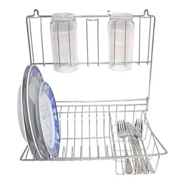 Imagem de Escorredor de Pratos Parede dobravel 10 Pratos 5 Copos E Talheres Aço 