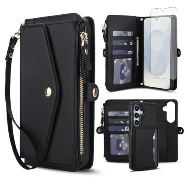 Imagem de Capa de celular para Samsung Galaxy S25 Plus S25+ 5G capa carteira compatível com Magsafe RFID protetor de tela transversal alça flip suporte cartão slot celular S25Plus 25S + S 25 25+ SM-S936U preto