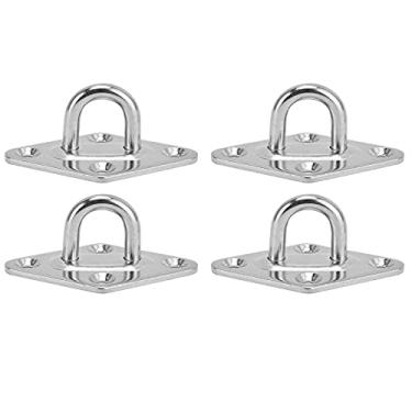 Imagem de Mbeysaq Pacote com 4 ganchos de suporte de parede de aço inoxidável 304 para decoração de redes giratórias - almofada resistente, ganchos de rede de teto de parede, prata, cordas de fixação e fios de