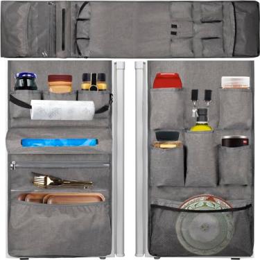 Imagem de Organizador de armazenamento de mini geladeira para dormitório – 180 cm x 38 cm, prateleira sobre geladeira com rolo de papel toalha, organizador de geladeira com 13 bolsos extra grandes, itens