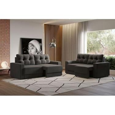 Imagem de Conjuntos de Sofás 2 e 3 Lugares Lubeck Retrátil Grafite