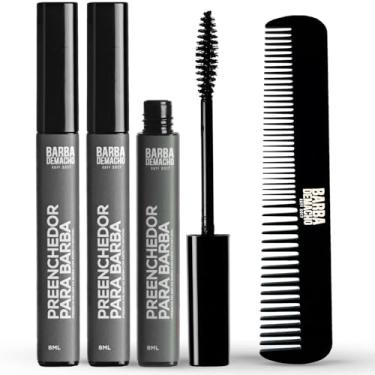 Imagem de Kit 3 Preenchedor para Barba Disfarça e Escurece Falhas 24h Fixação e Pente Alinhador