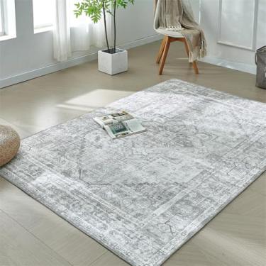 Imagem de ESSMOKO Tapete de sala de estar tapete turco persa para casa, sala de estar, quarto, mesa de cabeceira, lavável à máquina, tapete de vários tamanhos, cinzento clássico, 60 x 180 cm