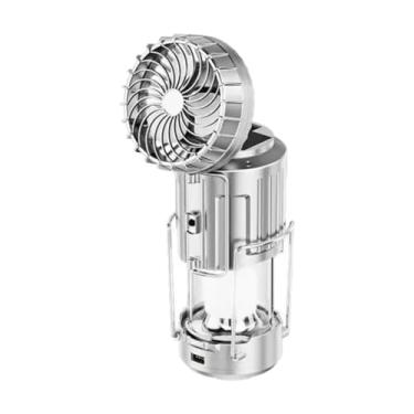 Imagem de KiBcsLic Lanterna de acampamento com ventilador, luz de emergência portátil, ventilador solar de acampamento para piqueniques em caso de falta de energia, Prata