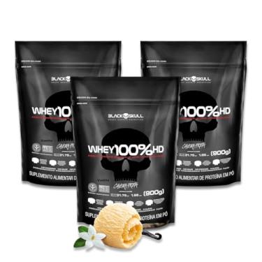 Imagem de Kit 3 Whey 100% Black Skull HD Refil - 900g - Baunilha