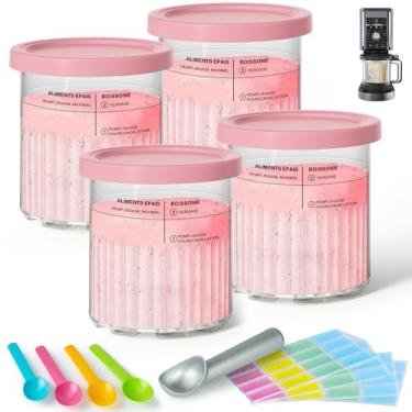 Imagem de GuanQiao Pacote com 4 canecas e tampas de creami deluxe para Ninja, 680 g, compatível com as máquinas de sorvete NC500 NC501 Series, com 5 colheres e 64 etiquetas graváveis, livre de BPA e lavável na
