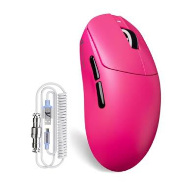 Imagem de ATTACK SHARK Mouse para jogos X8Plus 55 g Superlight sem fio com DPI 40K, sensor PAW 3395PRO, chip Broadcom BK52820, switch HUANO, driver de web, mouse de mão grande com ajuste trimodo, com cabo RGB