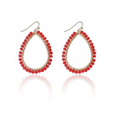 Imagem de Brincos femininos com contas de cristal Boho gota d'água coloridas feitas à mão com contas de arroz em gota, brincos de gota de cristal, brincos de gota, joias, presentes, Zinco, Strass