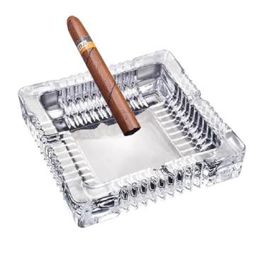 Imagem de Cinzeiro de vidro feito à mão, suporte de cinzeiro para ambientes internos ou externos, fumantes de escritório, bandeja de cinzeiro para decoração de mesa de escritório em casa (cristal, M)