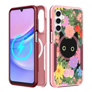 Imagem de LISEVO Capa para celular Samsung Galaxy A14 5G - [Compatível com MagSafe] Capa protetora magnética fofa feminina gato flor floral resistente à prova de choque para Samsung Galaxy A14 5G capas